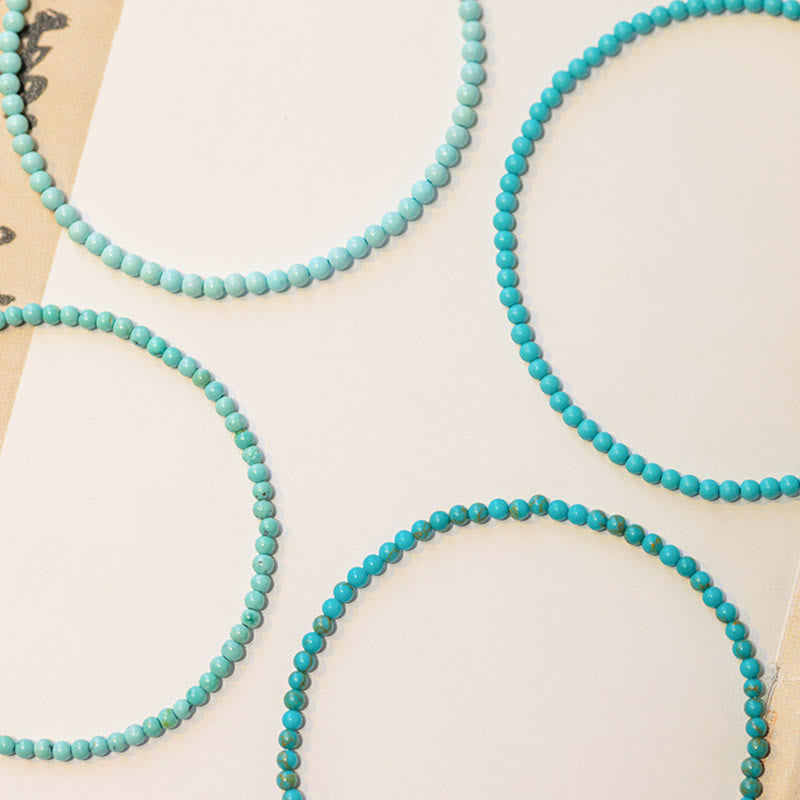 Fortune Jewel 2mm Turquoise Ultra-thin Beads 14k Gold Plated Copper Wisdom Bracelet