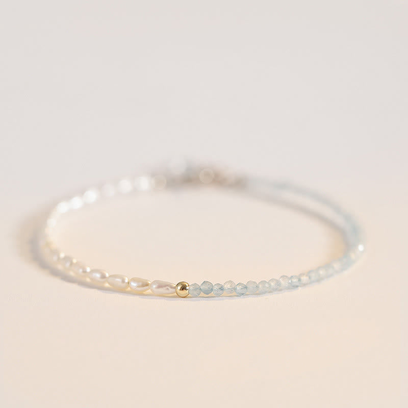 Fortune Jewel 2mm Turquoise Pearl Ultra-thin Beads 14k Gold Plated Copper Wisdom Bracelet