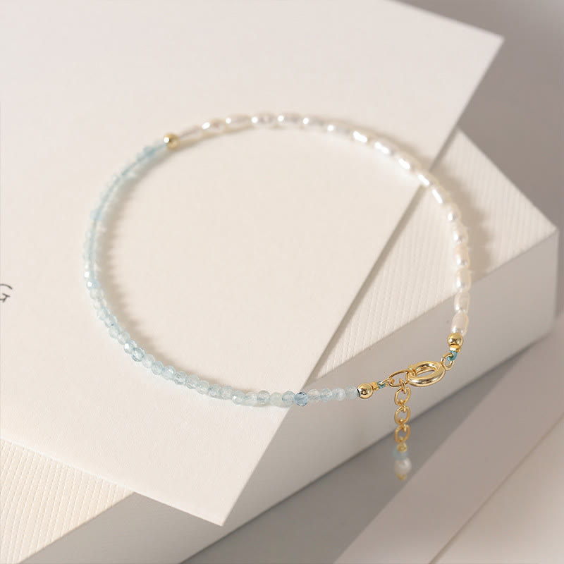 Fortune Jewel 2mm Turquoise Pearl Ultra-thin Beads 14k Gold Plated Copper Wisdom Bracelet