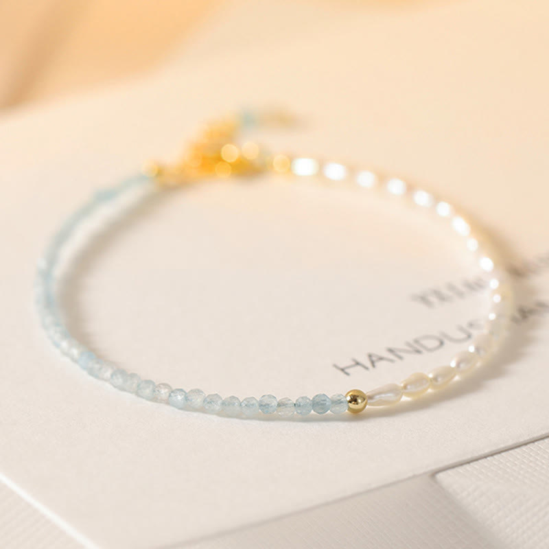Fortune Jewel 2mm Turquoise Pearl Ultra-thin Beads 14k Gold Plated Copper Wisdom Bracelet