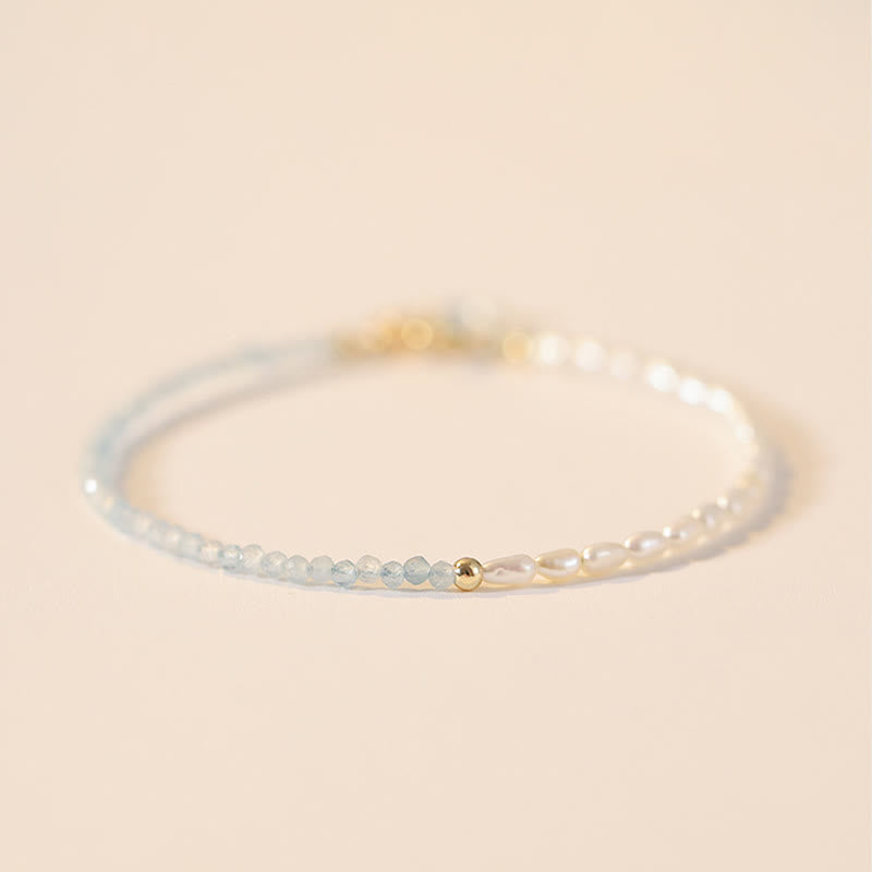 Fortune Jewel 2mm Turquoise Pearl Ultra-thin Beads 14k Gold Plated Copper Wisdom Bracelet