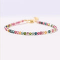 Fortune Jewel 2mm Multicolor Tourmaline Ultra-thin Beads 14k Gold Plated Copper Wisdom Bracelet