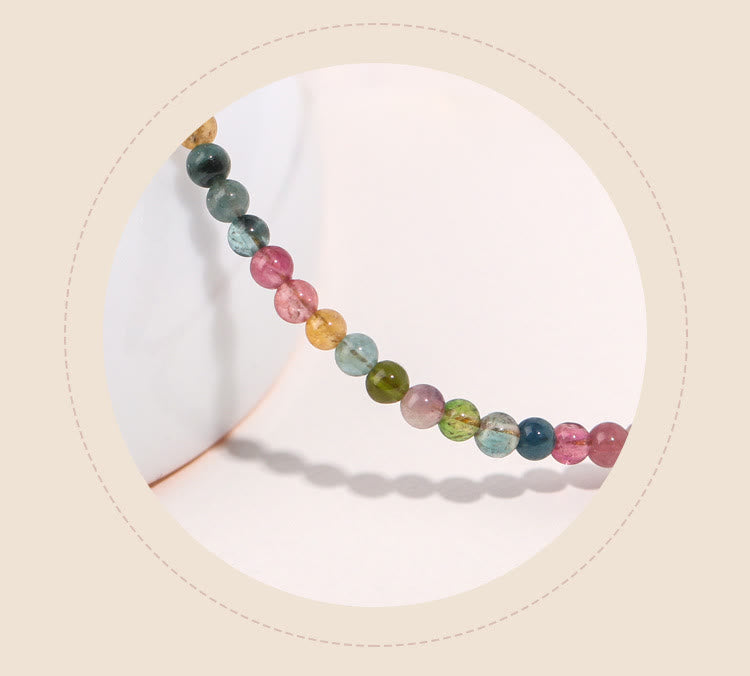 Fortune Jewel 2mm Multicolor Tourmaline Ultra-thin Beads 14k Gold Plated Copper Wisdom Bracelet