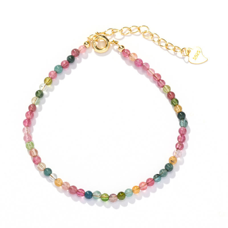Fortune Jewel 2mm Multicolor Tourmaline Ultra-thin Beads 14k Gold Plated Copper Wisdom Bracelet