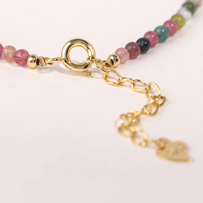 Fortune Jewel 2mm Multicolor Tourmaline Ultra-thin Beads 14k Gold Plated Copper Wisdom Bracelet