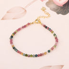 Fortune Jewel 2mm Multicolor Tourmaline Ultra-thin Beads 14k Gold Plated Copper Wisdom Bracelet