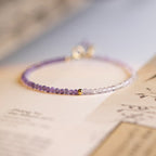 Fortune Jewel 2.5mm Natural Amethyst Ultra-thin Beads 14k Gold Plated Copper Inner Peace Bracelet