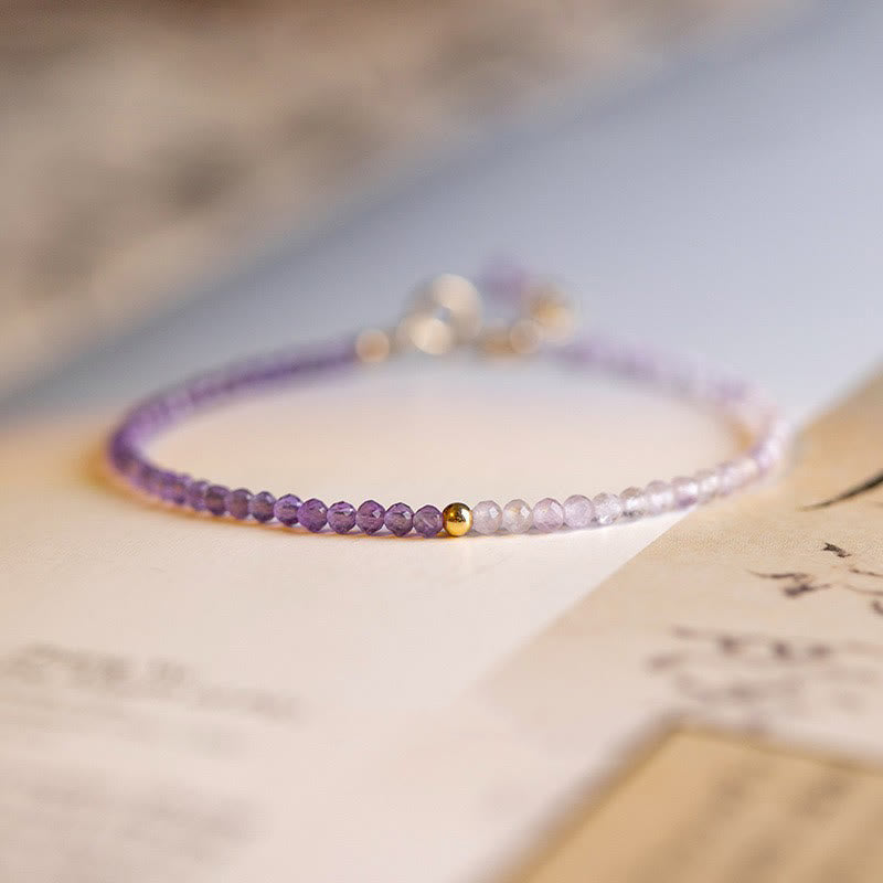 Fortune Jewel 2.5mm Natural Amethyst Ultra-thin Beads 14k Gold Plated Copper Inner Peace Bracelet