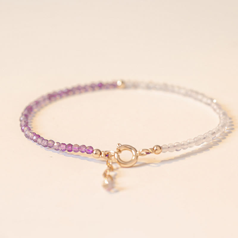 Fortune Jewel 2.5mm Natural Amethyst Ultra-thin Beads 14k Gold Plated Copper Inner Peace Bracelet