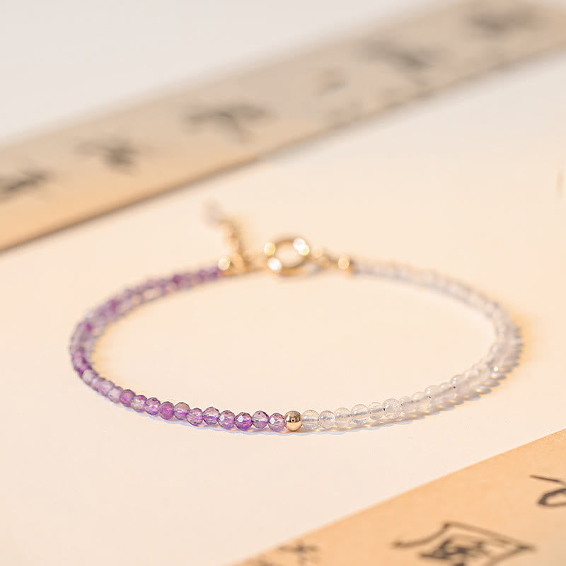 Fortune Jewel 2.5mm Natural Amethyst Ultra-thin Beads 14k Gold Plated Copper Inner Peace Bracelet