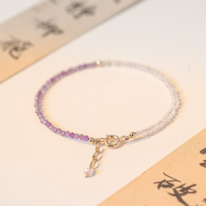Fortune Jewel 2.5mm Natural Amethyst Ultra-thin Beads 14k Gold Plated Copper Inner Peace Bracelet