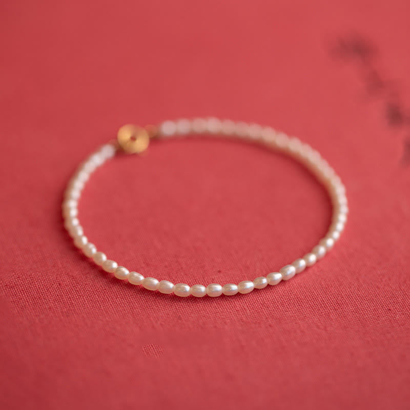 Fortune Jewel 2mm Natural Pearl Ultra-thin Beads 14k Gold Plated Copper Wisdom Bracelet