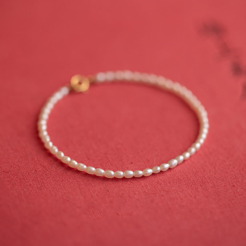Fortune Jewel 2mm Natural Pearl Ultra-thin Beads 14k Gold Plated Copper Wisdom Bracelet