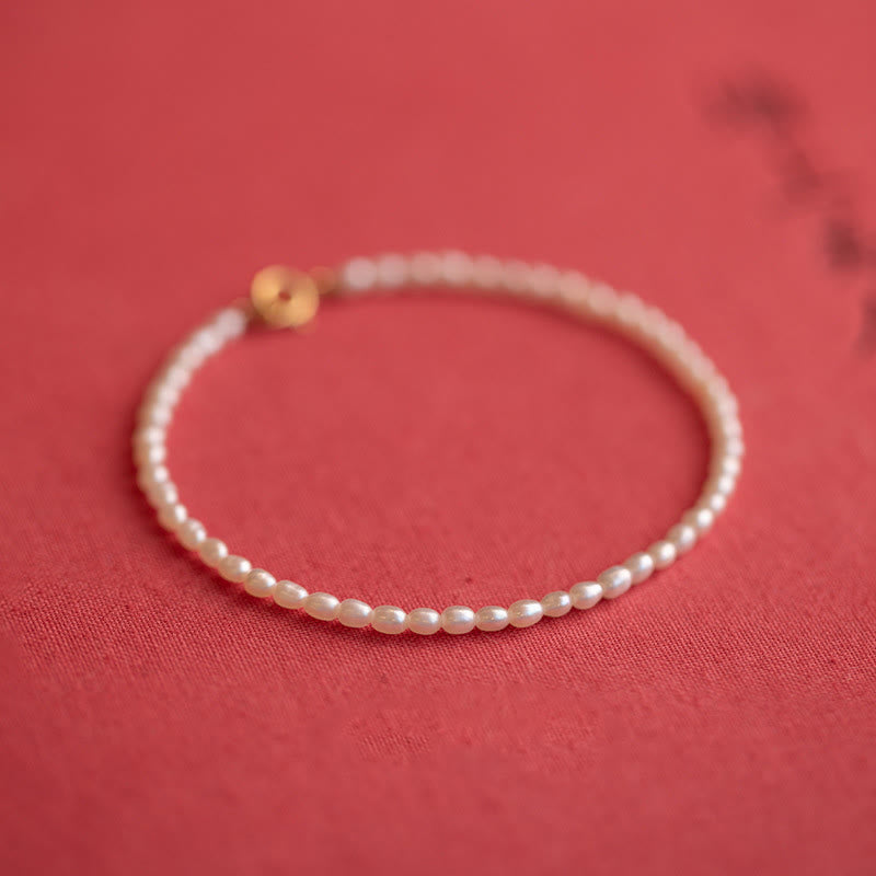 Fortune Jewel 2mm Natural Pearl Ultra-thin Beads 14k Gold Plated Copper Wisdom Bracelet