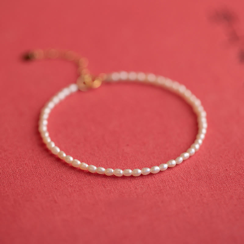 Fortune Jewel 2mm Natural Pearl Ultra-thin Beads 14k Gold Plated Copper Wisdom Bracelet