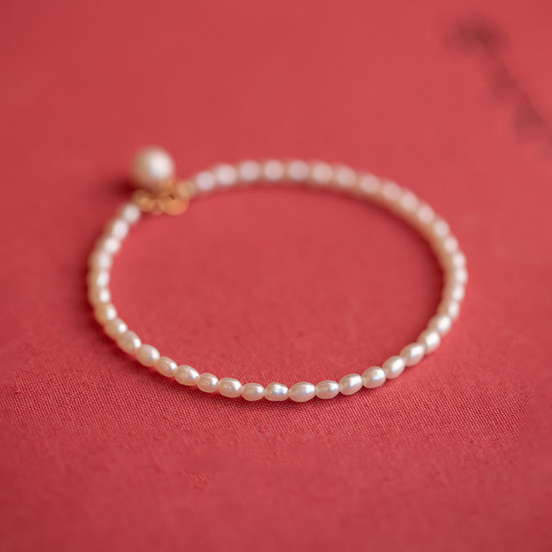 Fortune Jewel 2mm Natural Pearl Ultra-thin Beads 14k Gold Plated Copper Wisdom Bracelet