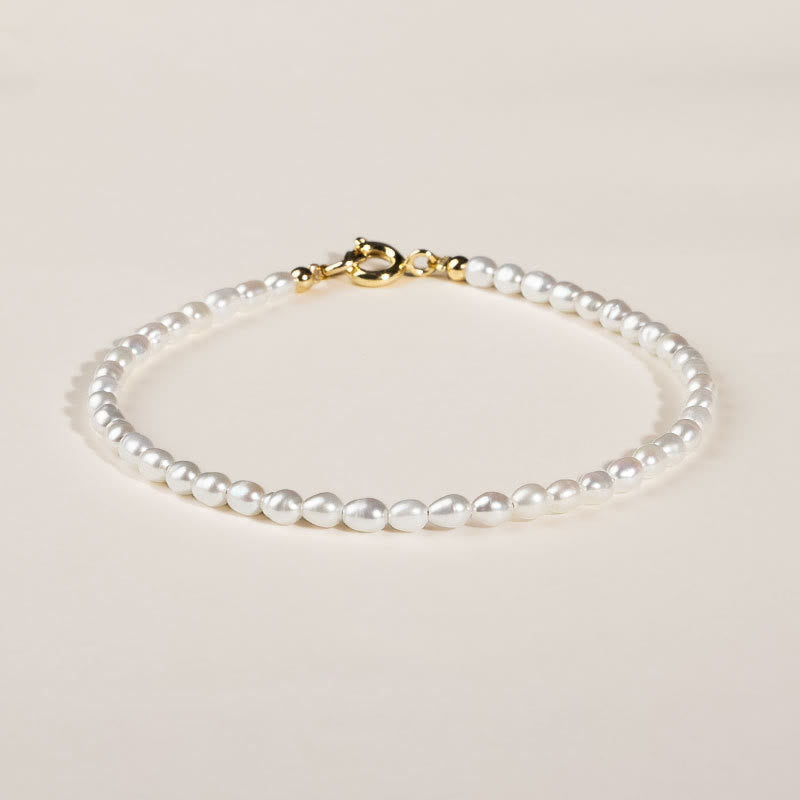 Fortune Jewel 2mm Natural Pearl Ultra-thin Beads 14k Gold Plated Copper Wisdom Bracelet