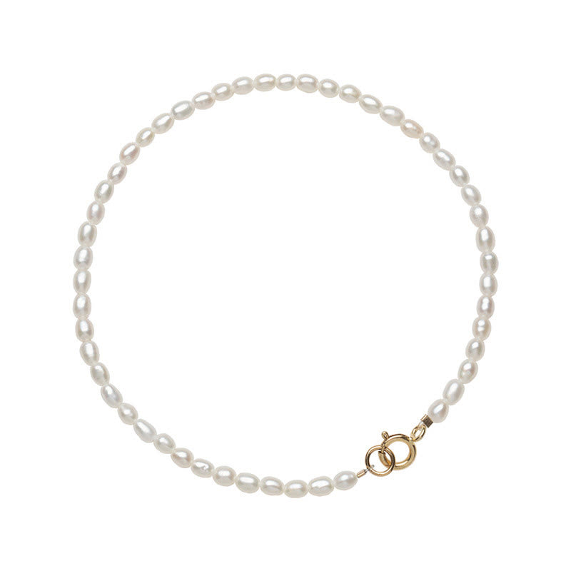 Fortune Jewel 2mm Natural Pearl Ultra-thin Beads 14k Gold Plated Copper Wisdom Bracelet