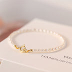 Fortune Jewel 2mm Natural Pearl Ultra-thin Beads 14k Gold Plated Copper Wisdom Bracelet