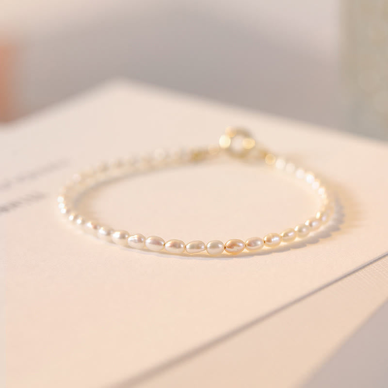 Fortune Jewel 2mm Natural Pearl Ultra-thin Beads 14k Gold Plated Copper Wisdom Bracelet
