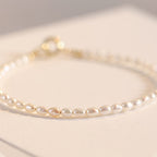 Fortune Jewel 2mm Natural Pearl Ultra-thin Beads 14k Gold Plated Copper Wisdom Bracelet