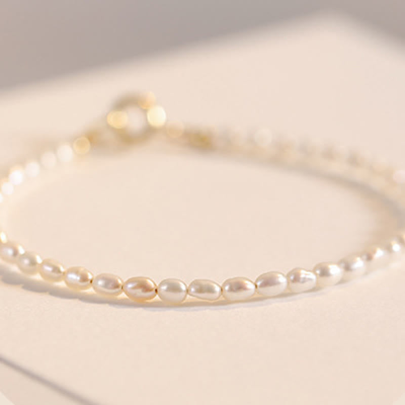 Fortune Jewel 2mm Natural Pearl Ultra-thin Beads 14k Gold Plated Copper Wisdom Bracelet