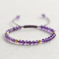 Fortune Jewel 4mm Handmade Natural Amethyst 14k Gold Plated Copper Beads Braided String Relieves Stress Bracelet