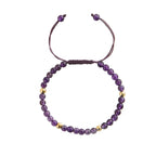 Fortune Jewel 4mm Handmade Natural Amethyst 14k Gold Plated Copper Beads Braided String Relieves Stress Bracelet