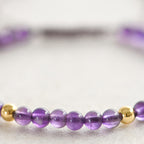 Fortune Jewel 4mm Handmade Natural Amethyst 14k Gold Plated Copper Beads Braided String Relieves Stress Bracelet