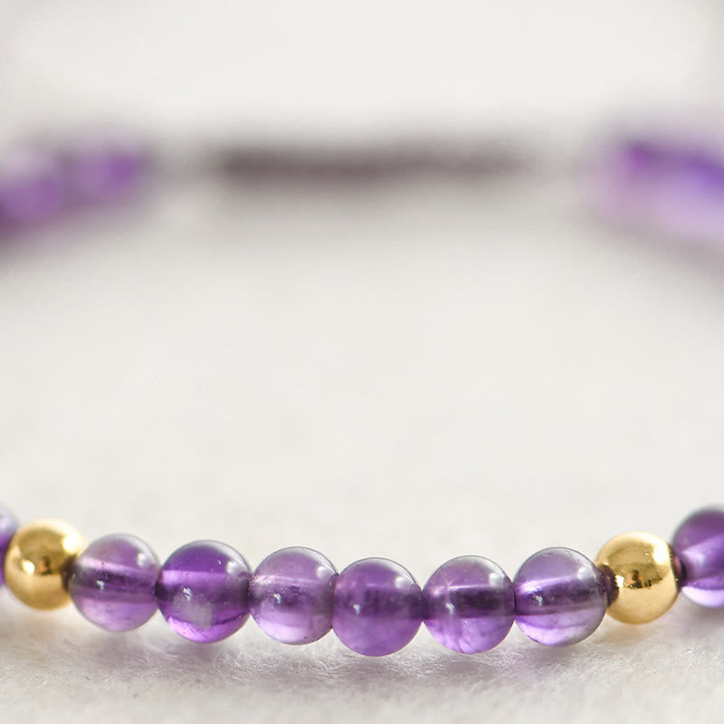 Fortune Jewel 4mm Handmade Natural Amethyst 14k Gold Plated Copper Beads Braided String Relieves Stress Bracelet