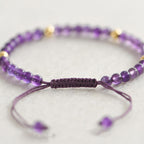 Fortune Jewel 4mm Handmade Natural Amethyst 14k Gold Plated Copper Beads Braided String Relieves Stress Bracelet