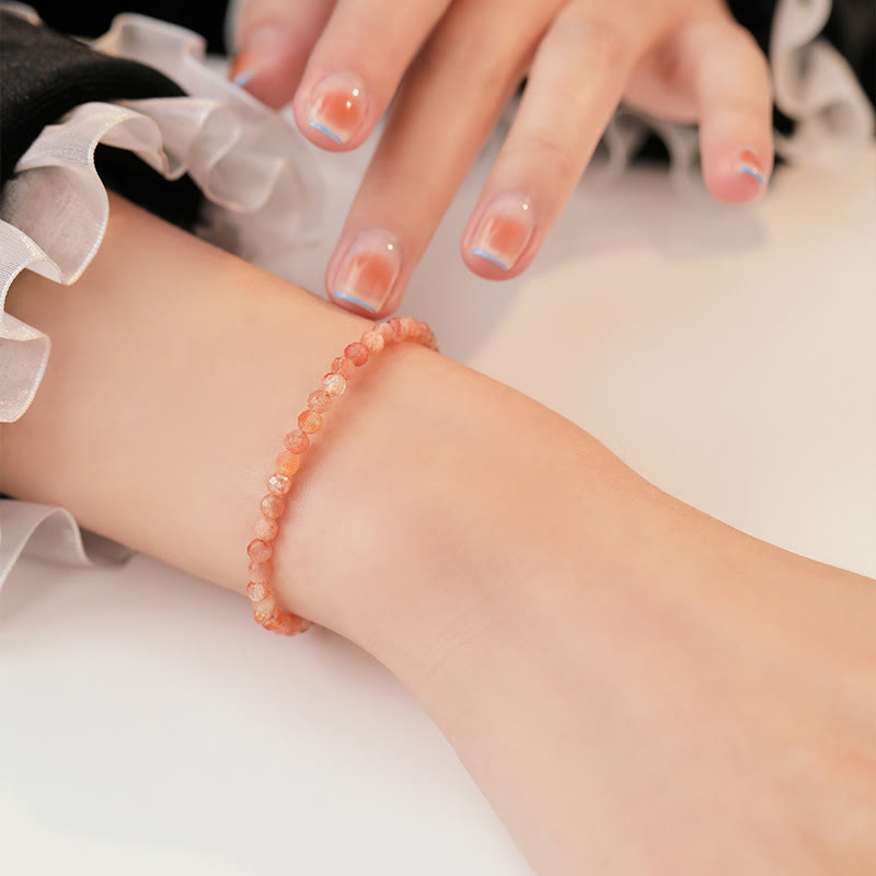 Fortune Jewel 3mm Sun Stone Ultra-thin Beads 14k Gold Plated Copper Wealth Bracelet