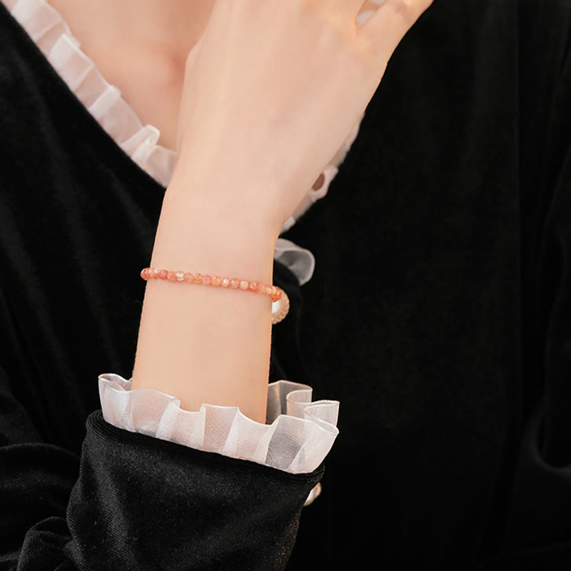 Fortune Jewel 3mm Sun Stone Ultra-thin Beads 14k Gold Plated Copper Wealth Bracelet
