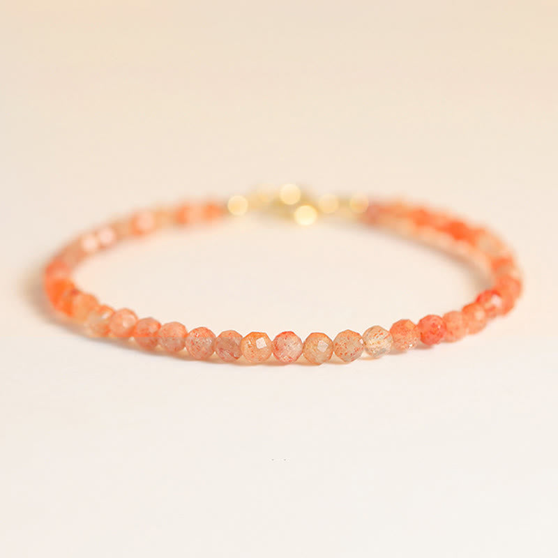 Fortune Jewel 3mm Sun Stone Ultra-thin Beads 14k Gold Plated Copper Wealth Bracelet