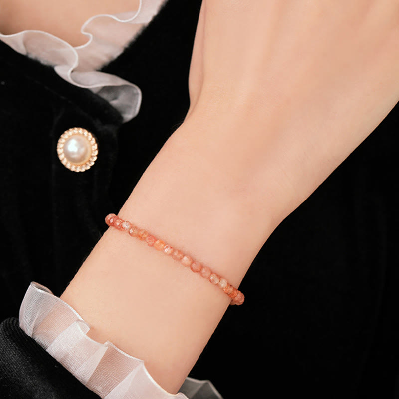 Fortune Jewel 3mm Sun Stone Ultra-thin Beads 14k Gold Plated Copper Wealth Bracelet