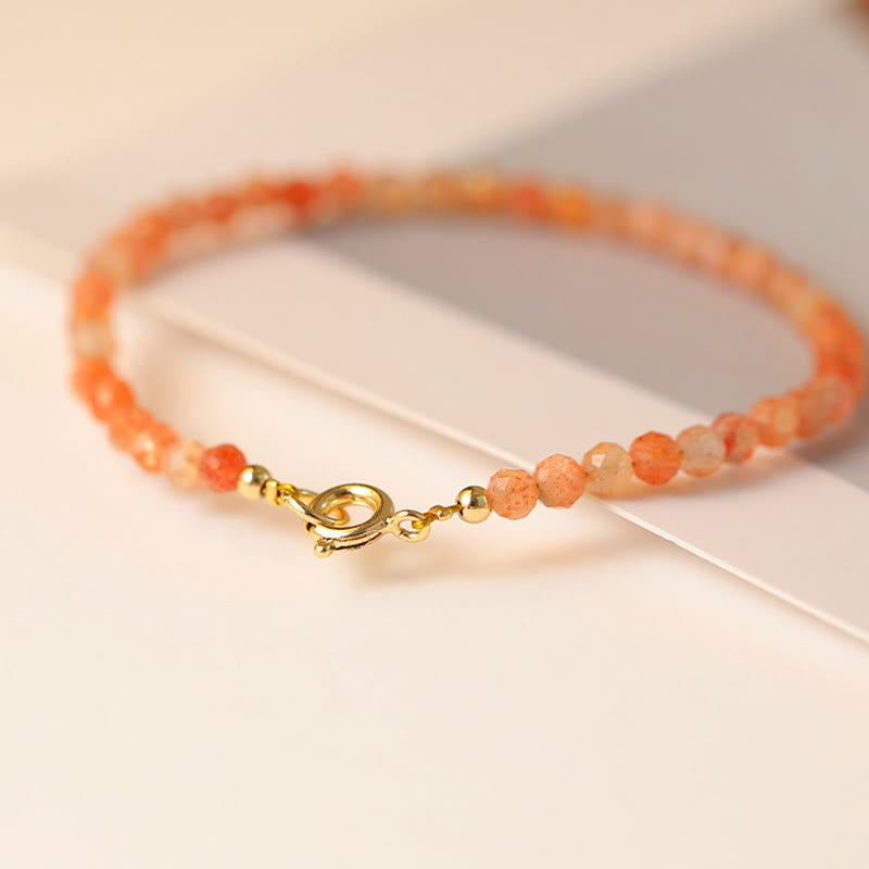Fortune Jewel 3mm Sun Stone Ultra-thin Beads 14k Gold Plated Copper Wealth Bracelet