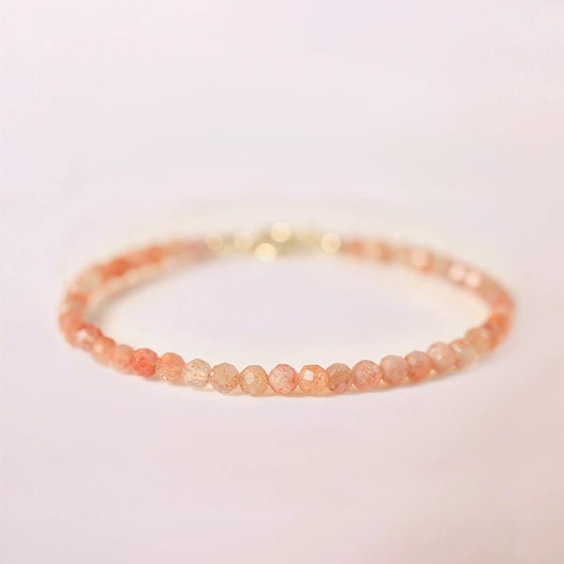 Fortune Jewel 3mm Sun Stone Ultra-thin Beads 14k Gold Plated Copper Wealth Bracelet