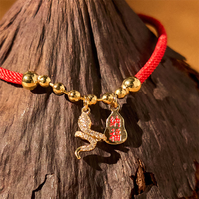 Fortune Jewel Handmade Red String Fu Character Year Of The Snake Protection Braided Bracelet