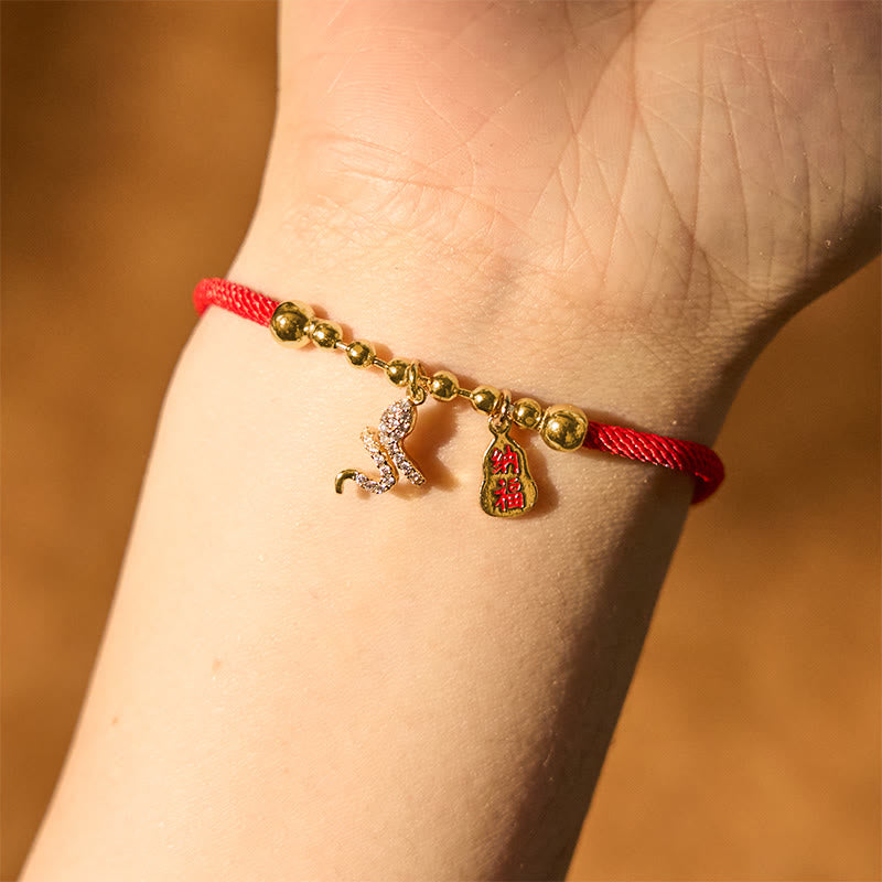 Fortune Jewel Handmade Red String Fu Character Year Of The Snake Protection Braided Bracelet