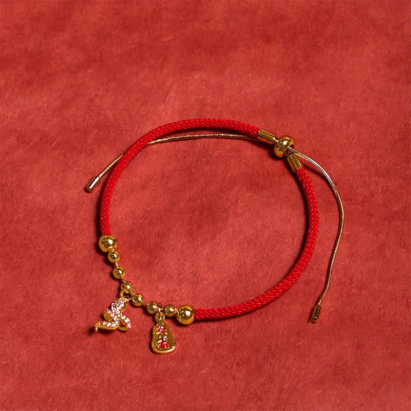 Fortune Jewel Handmade Red String Fu Character Year Of The Snake Protection Braided Bracelet