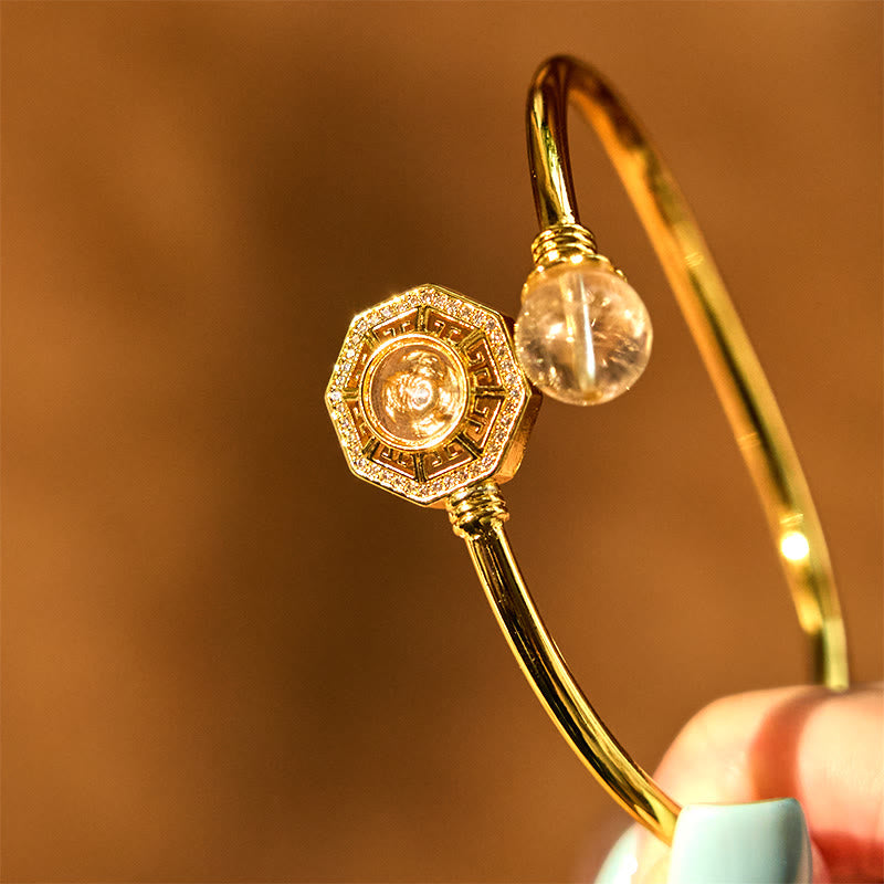 Fortune Jewel Rutilated Quartz Copper Brass Rotatable Windmill Feng Sheng Shui Qi Courage Bracelet Bangle