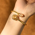 Fortune Jewel Rutilated Quartz Copper Brass Rotatable Windmill Feng Sheng Shui Qi Courage Bracelet Bangle