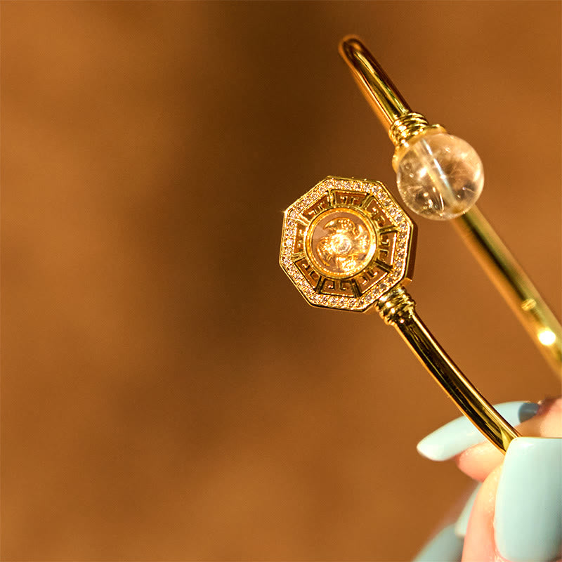 Fortune Jewel Rutilated Quartz Copper Brass Rotatable Windmill Feng Sheng Shui Qi Courage Bracelet Bangle
