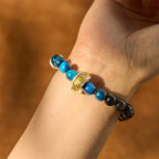 Fortune Jewel Silver Sheen Obsidian Blue Tiger Eye Om Mani Padme Hum Protection Bracelet