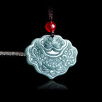 Fortune Jewel Lotus Pattern Carved Jade Abundance Prosperity Necklace Rope Pendant Fortune Jewel