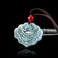 Fortune Jewel Lotus Pattern Carved Jade Abundance Prosperity Necklace Rope Pendant Fortune Jewel