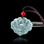 Fortune Jewel Lotus Pattern Carved Jade Abundance Prosperity Necklace Rope Pendant Fortune Jewel
