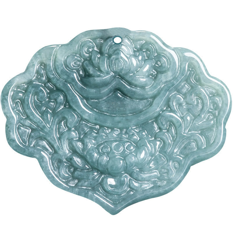 Fortune Jewel Lotus Pattern Carved Jade Abundance Prosperity Necklace Rope Pendant Fortune Jewel