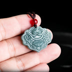 Fortune Jewel Lotus Pattern Carved Jade Abundance Prosperity Necklace Rope Pendant Fortune Jewel