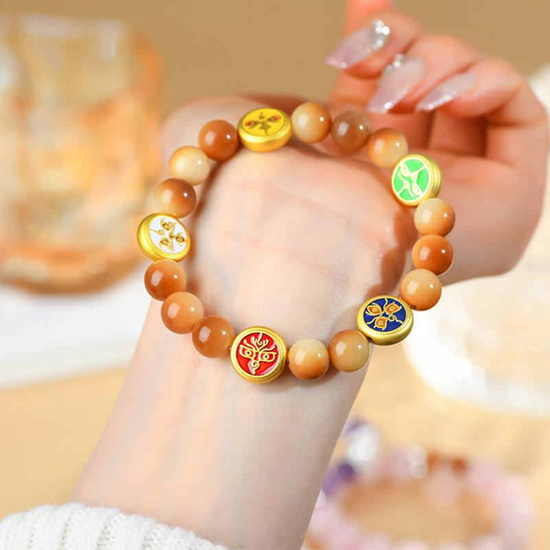Fortune Jewel Bodhi Seed Five Directions Gods of Wealth Wisdom Bracelet